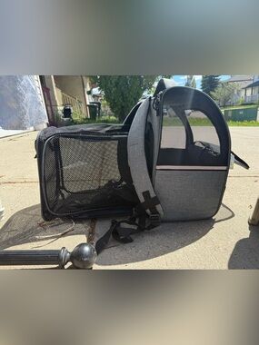 Gray Pet Carrier Backpack with Mesh Panels